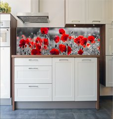 Fototapeta do kuchyn flie 180 x 60, 158374540 - red poppies, black and white