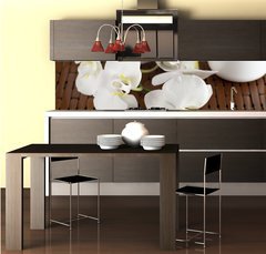 Fototapeta do kuchyně fólie 260 x 60, 15837732 - Face cream and white orchid on a bamboo mate - Krém na obličej a bílá orchidej na bambusové kamarádce