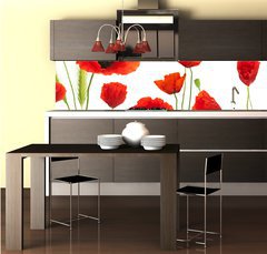 Fototapeta do kuchyn flie 260 x 60, 16302872 - red poppies over white background - floral design element