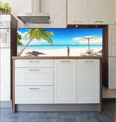 Fototapeta do kuchyn flie 180 x 60, 166899372 - Sonnenliegen am Strand