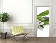 Samolepka na dvee flie 90 x 220  Stones with green leafs and white flower, 90 x 220 cm