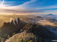 Samolepka flie 100 x 73  Autumn sunrise over Jetrichovice, beautiful landscape, Bohemian Switzerland, Czech Republic, 100 x 73 cm
