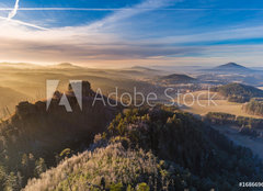 Fototapeta160 x 116  Autumn sunrise over Jetrichovice, beautiful landscape, Bohemian Switzerland, Czech Republic, 160 x 116 cm