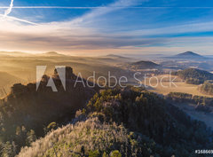 Fototapeta360 x 266  Autumn sunrise over Jetrichovice, beautiful landscape, Bohemian Switzerland, Czech Republic, 360 x 266 cm