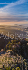 Samolepka na dvee flie 90 x 220, 168669647 - Autumn sunrise over Jetrichovice, beautiful landscape, Bohemian Switzerland, Czech Republic