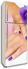 Samolepka na lednici flie 80 x 200, 16907510 - Hands with purple manicure and flower, pink candle and beads