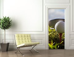 Samolepka na dvee flie 90 x 220  Golf club and ball in grass, 90 x 220 cm