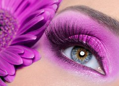 Fototapeta plátno 160 x 116, 16976079 - Purple eye make-up with gerber flower - Fialová oční make-up