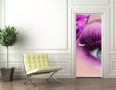 Samolepka na dvee flie 90 x 220, 16976079 - Purple eye make-up with gerber flower - Fialov on make-up