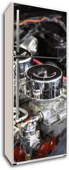 Samolepka na lednici flie 80 x 200, 170543646 - Under the Hood View of Restored Vintage Automobile Engine with Tri-Power Show-Chrome Carburetors