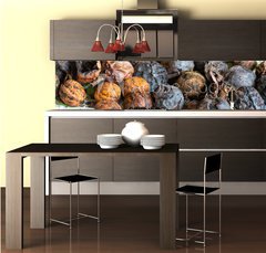 Fototapeta do kuchyn flie 260 x 60, 171137304 - walnuts immediately after harvesting before cleaning