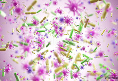 Samolepka flie 145 x 100, 180276641 - Green and pink viruses, pink background