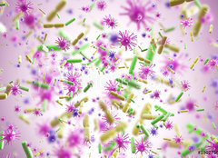 Fototapeta papr 254 x 184, 180276641 - Green and pink viruses, pink background