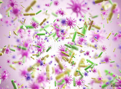 Fototapeta pltno 330 x 244, 180276641 - Green and pink viruses, pink background