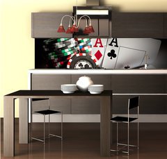 Fototapeta do kuchyně fólie 260 x 60, 18213077 - gambling chips and aces - hazardní žetony a esa