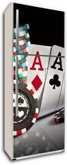 Samolepka na lednici fólie 80 x 200, 18213077 - gambling chips and aces - hazardní žetony a esa