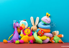 Samolepka flie 145 x 100, 182423566 - Set of colorful Kids toys frame. Copy space for text - Sada rmeku barevnch dtskch hraek. Koprovat prostor pro text