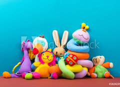 Fototapeta plátno 160 x 116, 182423566 - Set of colorful Kids toys frame. Copy space for text - Sada rámečku barevných dětských hraček. Kopírovat prostor pro text