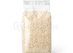 Samolepka flie 100 x 73, 182770235 - Rice in transparent plastic bag isolated on white background. Packaging template mockup collection. With clipping Path included. Stand - Re v prhlednm plastovm sku izolovanch na blm pozad. Maketa kolekce ablony balen. Vetn oezov cesty. Vydret