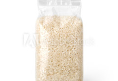 Fototapeta pltno 174 x 120, 182770235 - Rice in transparent plastic bag isolated on white background. Packaging template mockup collection. With clipping Path included. Stand