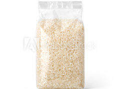 Fototapeta pltno 330 x 244, 182770235 - Rice in transparent plastic bag isolated on white background. Packaging template mockup collection. With clipping Path included. Stand