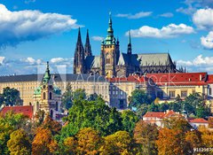 Samolepka flie 100 x 73, 182987982 - Prague fall landscape view to Saint Vitus Cathedral with blue - Praha podzimn krajina pohled na katedrlu svatho Vta s modrou