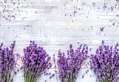 Samolepka flie 145 x 100, 188691240 - Bunch of dry lavender flowers on rustic background top view mock