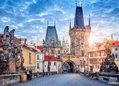 Fototapeta pltno 160 x 116, 189190275 - Sunrise on Charles bridge in Prague Czech Republic picturesque - Vchod slunce na Karlov most v Praze, esk republika, malebn