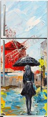 Samolepka na lednici fólie 80 x 200, 189993998 - oil painting, woman with an umbrella near the Moulin Rouge, a walk in Paris, artwork on canvas - olejomalba, žena s deštníkem poblíž Moulin Rouge, procházka v Paříži, kresba na plátně