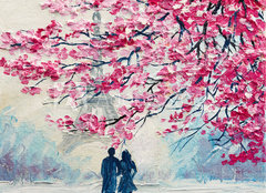 Fototapeta pltno 160 x 116, 189994017 - oil painting on canvas, couple of lovers under an umbrella, Paris, Eiffel Tower, modern art