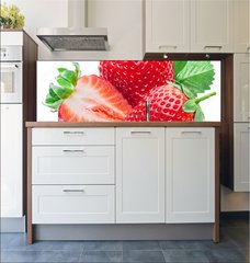 Fototapeta do kuchyn flie 180 x 60, 190279606 - Three strawberries with strawberry leaf on white background.