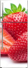 Samolepka na lednici flie 80 x 200, 190279606 - Three strawberries with strawberry leaf on white background.