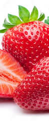 Samolepka na dvee flie 90 x 220, 190279606 - Three strawberries with strawberry leaf on white background.