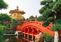 Fototapeta145 x 100  Gold pavilion in Chinese garden, 145 x 100 cm