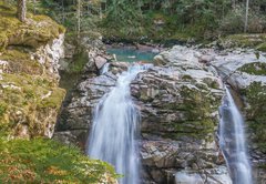 Fototapeta pltno 174 x 120, 194541541 - Double Waterfalls in Mountain Forest