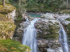 Fototapeta270 x 200  Double Waterfalls in Mountain Forest, 270 x 200 cm