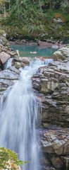 Samolepka na dvee flie 90 x 220, 194541541 - Double Waterfalls in Mountain Forest