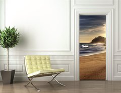 Samolepka na dvee flie 90 x 220  Wave on beach with sun shining., 90 x 220 cm