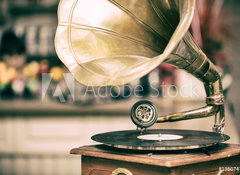 Samolepka flie 100 x 73, 195074759 - Retro old gramophone radio. Vintage style toned photo