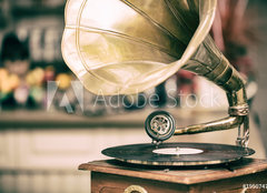 Fototapeta pltno 240 x 174, 195074759 - Retro old gramophone radio. Vintage style toned photo