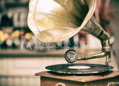 Fototapeta papr 254 x 184, 195074759 - Retro old gramophone radio. Vintage style toned photo