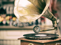 Samolepka flie 270 x 200, 195074759 - Retro old gramophone radio. Vintage style toned photo