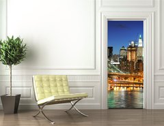 Samolepka na dvee flie 90 x 220, 19608224 - New york Manhattan bridge after sunset - New York Manhattan most po zpadu slunce