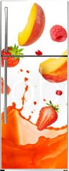 Samolepka na lednici fólie 80 x 200, 197062948 - mixed fruit falling into juices splashing on white background - smíšené ovoce spadající do šťávy stříkající na bílém pozadí