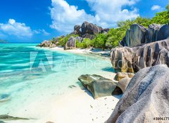 Fototapeta papír 160 x 116, 199617709 - Source d`Argent Beach at island La Digue, Seychelles - Zdroj d`Argent Beach na ostrově La Digue, Seychely