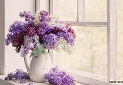 Samolepka flie 145 x 100, 200078828 - lilac in jug on old windowsill background