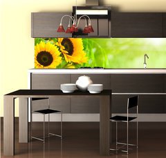 Fototapeta do kuchyně fólie 260 x 60, 20124033 - nature et énergie - fleurs de tournesols sur fond vert - příroda a energie