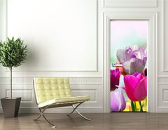 Samolepka na dvee flie 90 x 220  Beautiful spring flowers, tulips, 90 x 220 cm