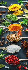 Samolepka na dvee flie 90 x 220, 201727339 - Various herbs and spices on dark background