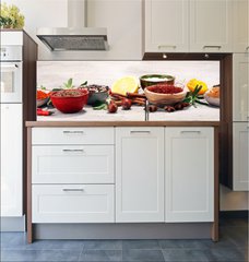Fototapeta do kuchyn flie 180 x 60  Spices and herbs on table. Food and cuisine ingredients., 180 x 60 cm